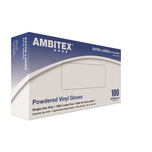 Ambitex® Vinyl Gloves Powdered, Clear, Extra Large 100/box